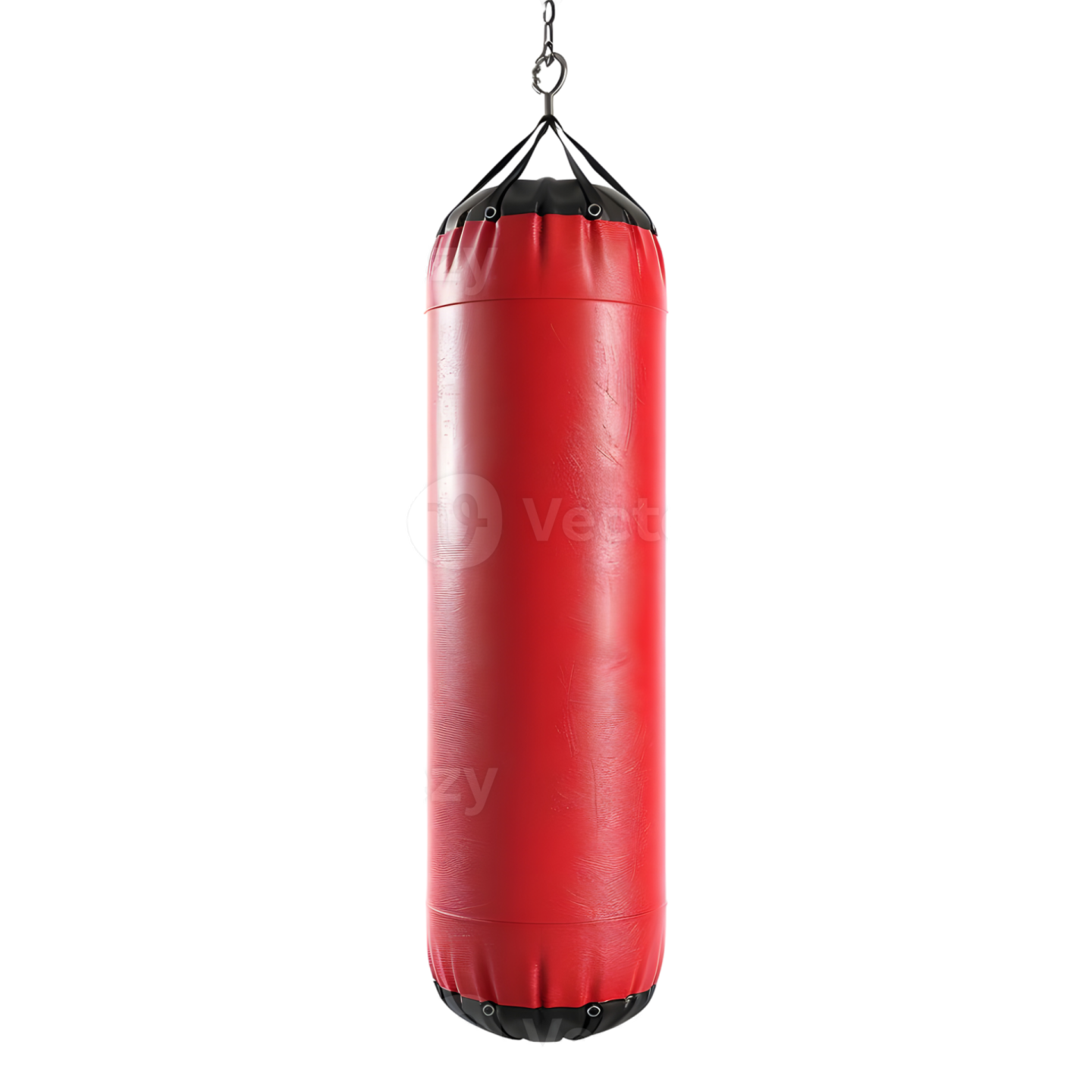 a red punching bag hanging on a white background