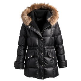 a black jacket with a fur collar and hood