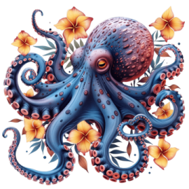 an octopus with flowers on it's back