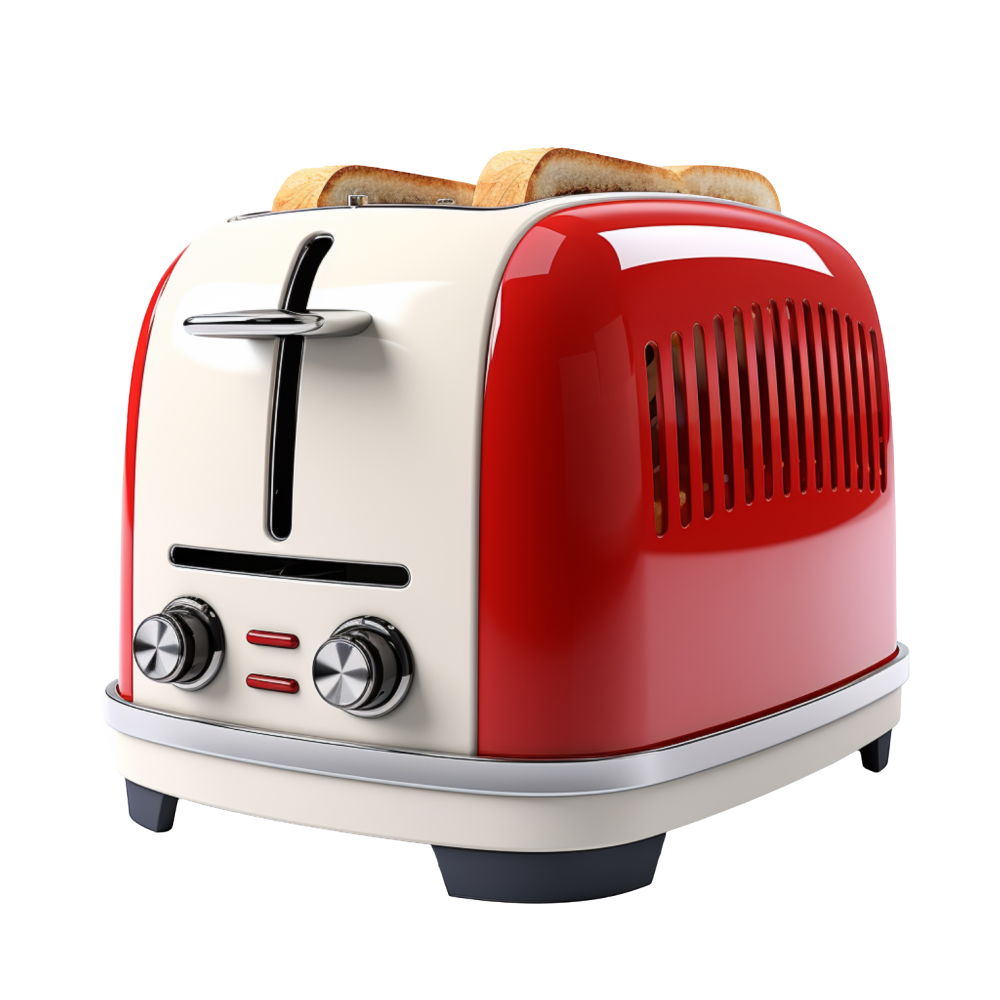 a red and white toaster on a white background