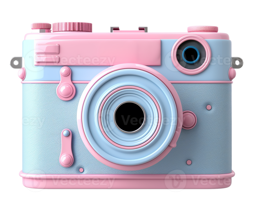 a pink and blue camera