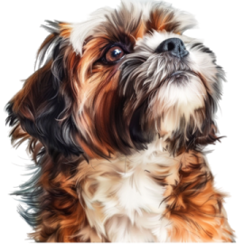 a brown and white dog with long hair