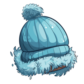 a blue beanie hat with fluffy fur on it