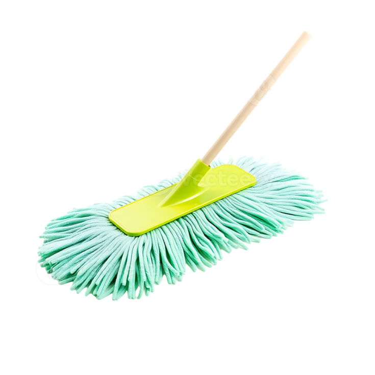 a green dust mop on a white background