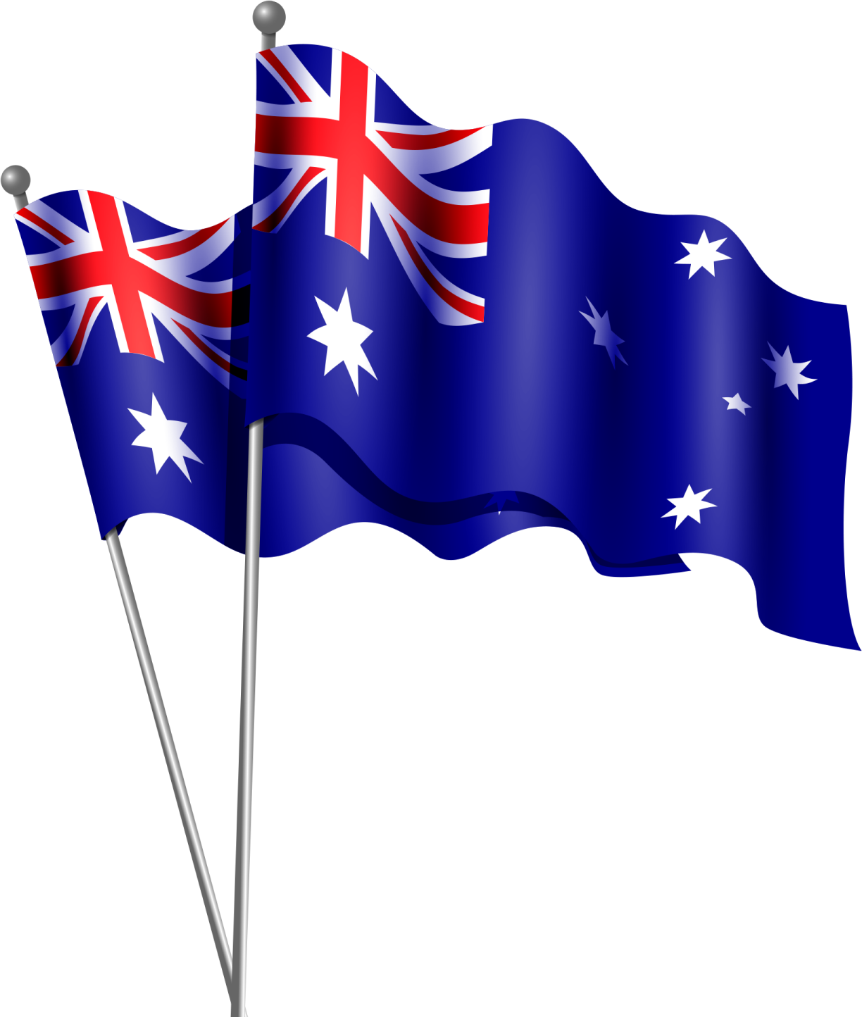 two australian flags flying in the wind