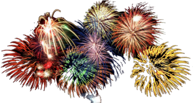 a bunch of colorful fireworks on a white background