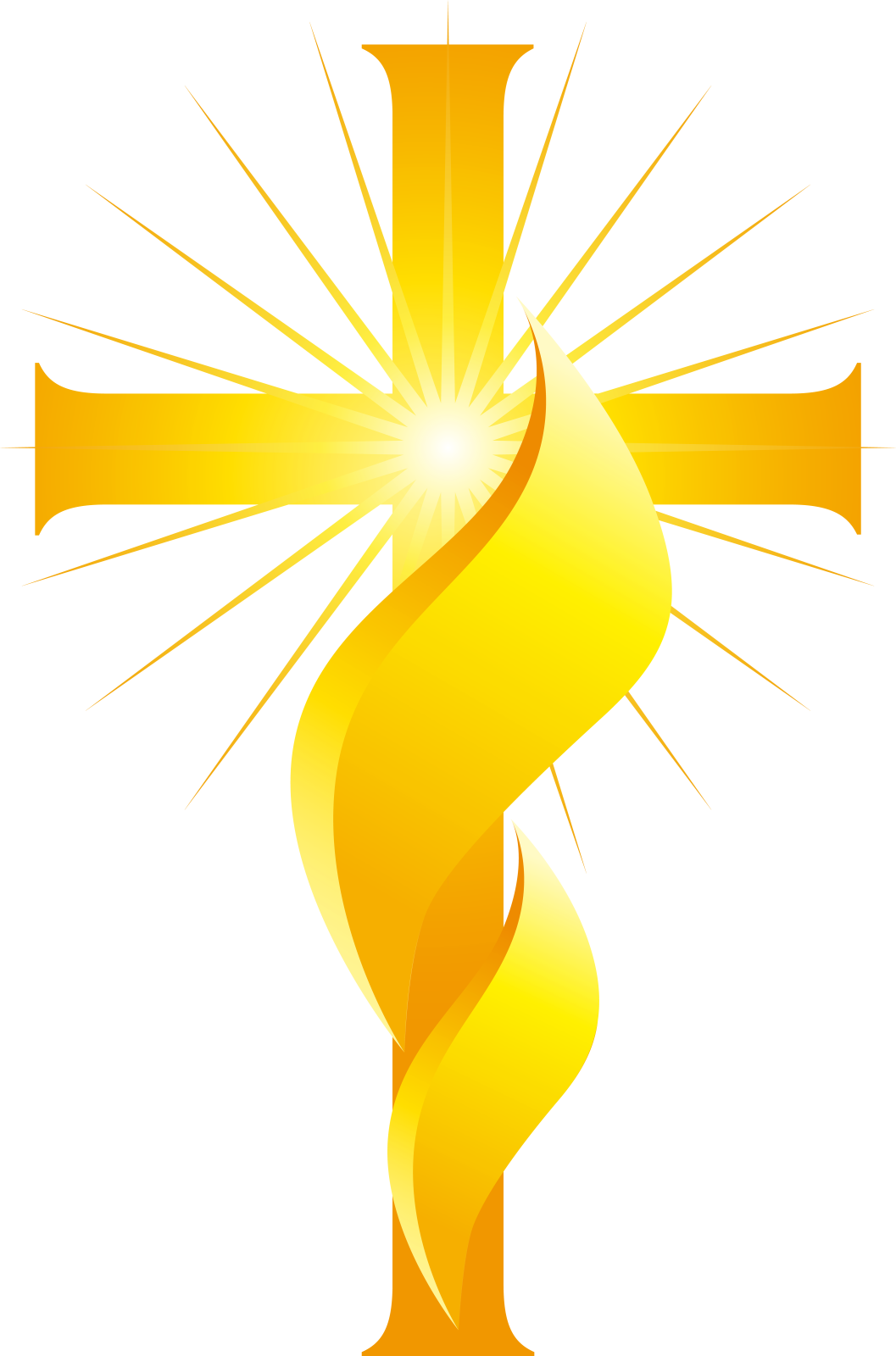 a golden cross with the sun shining behind it