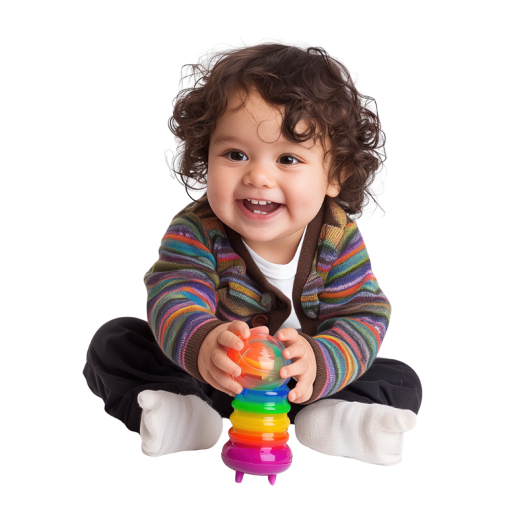 a small child is playing with a toy