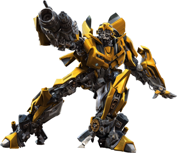 a yellow and black robot standing on a white background