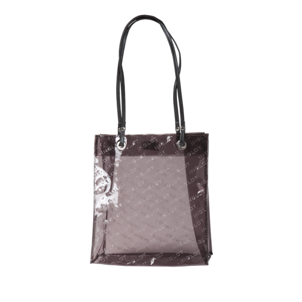 a photo of a purple and black handbag