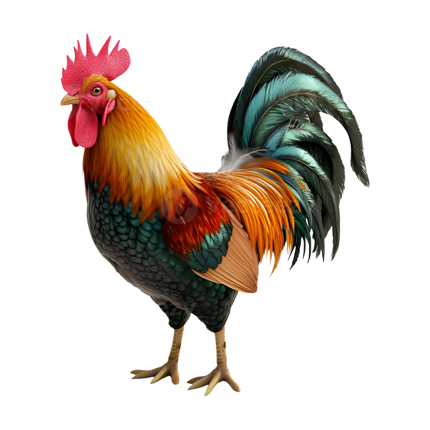 a colorful rooster on a white background