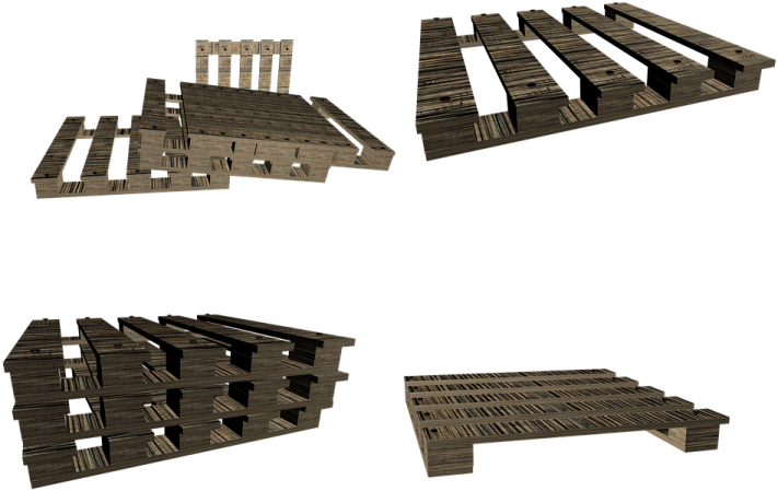 a bunch of wooden pallets on white background