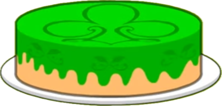a green cake on a white plate