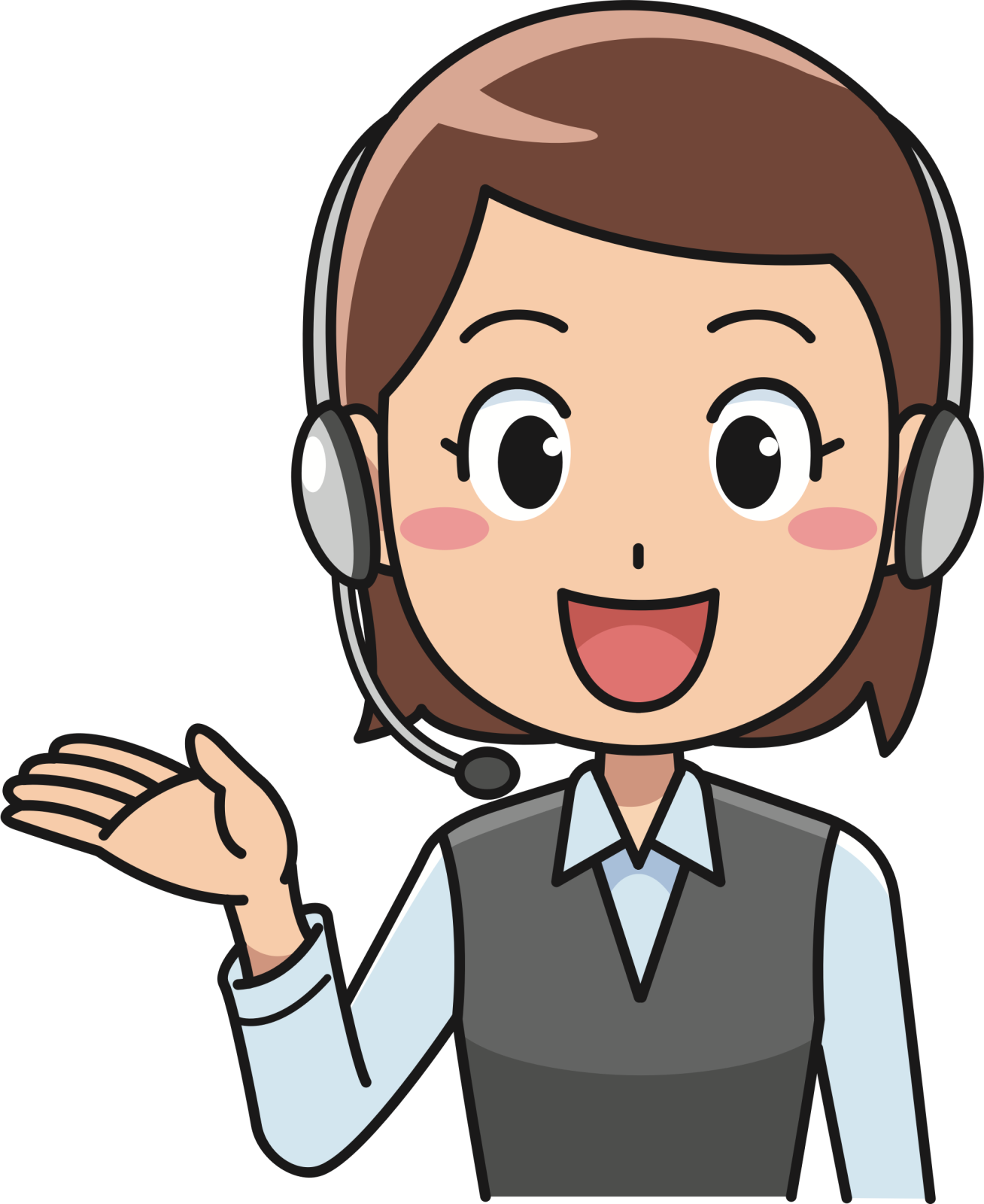 a woman wearing a headset and talking