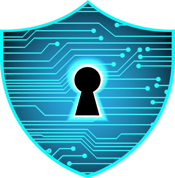 a blue shield with a lock on it