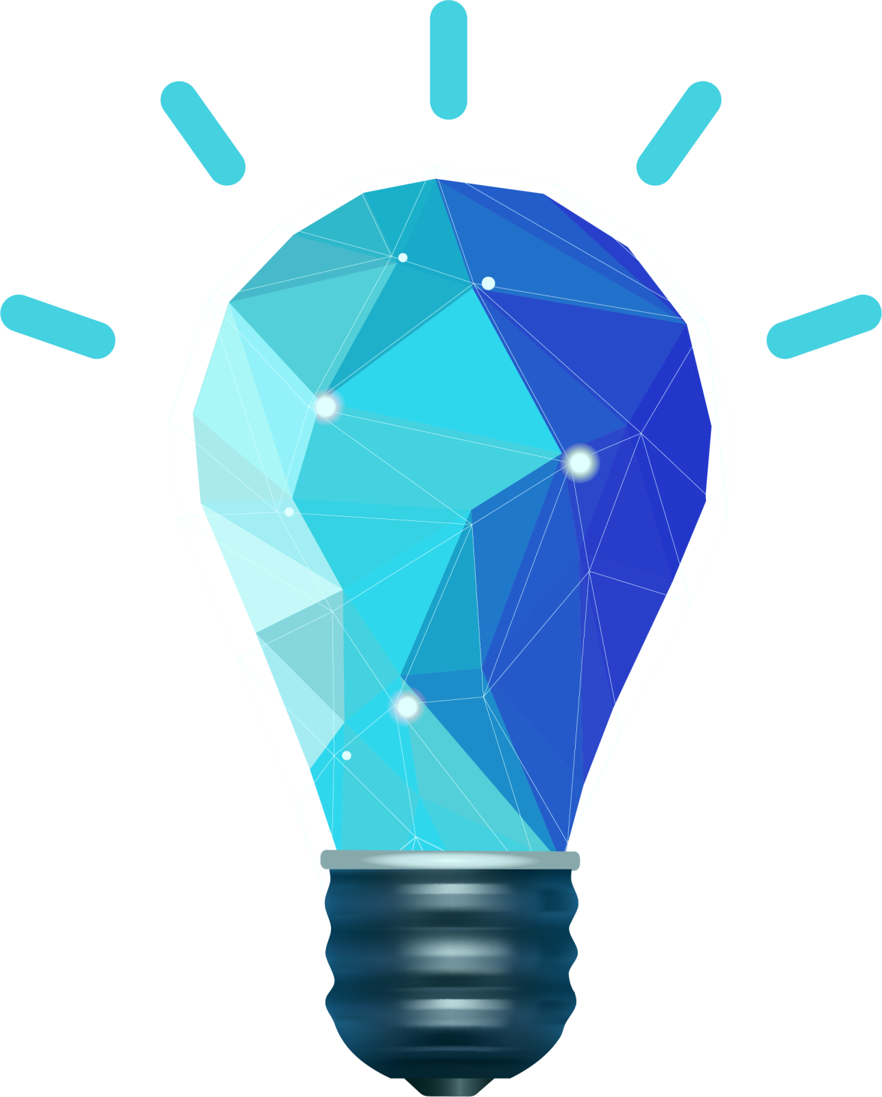 a blue light bulb with geometric shapes around it