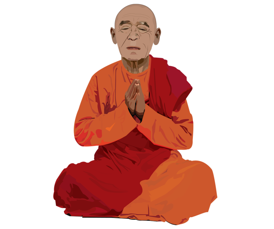 an image of a monk sitting on the ground