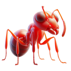 a red ant ant is standing on its hind