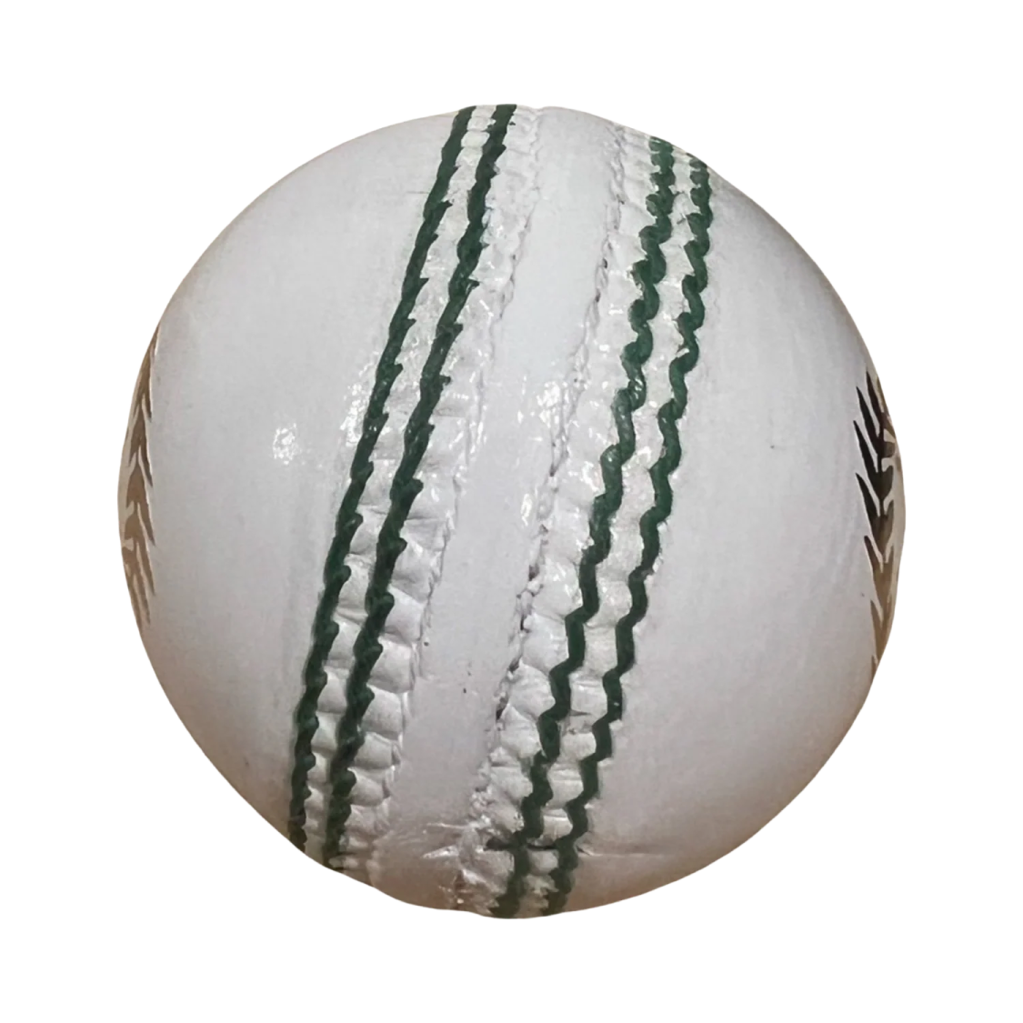 a white and green cricket ball on a white background