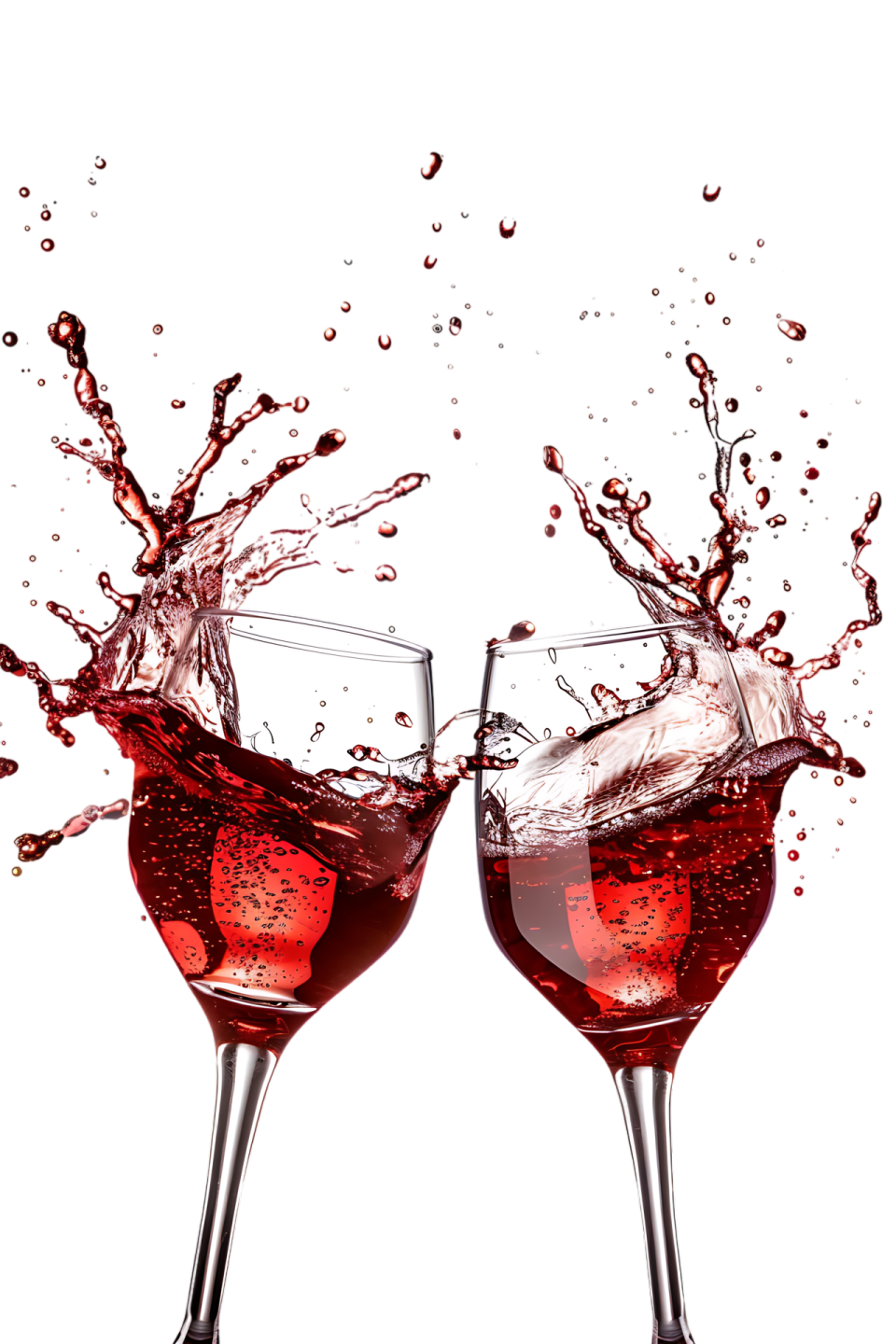 two glasses of wine splashing into each other glasses
