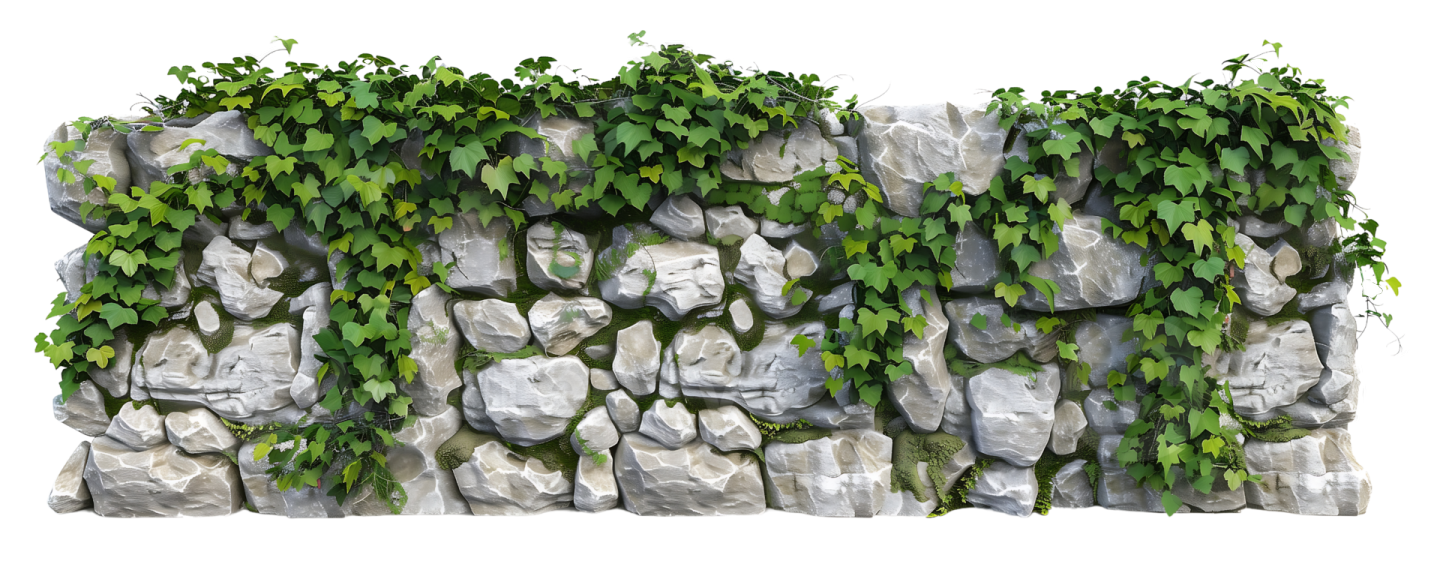 a stone wall with ivy growing on it