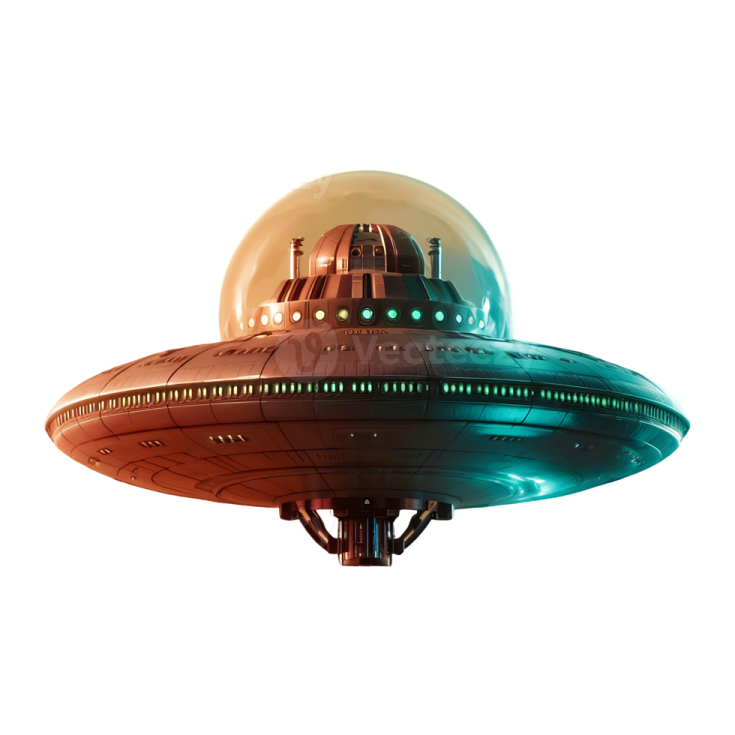 an alien spaceship flying over a white background