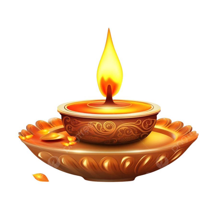 a lit oil lamp on a white background