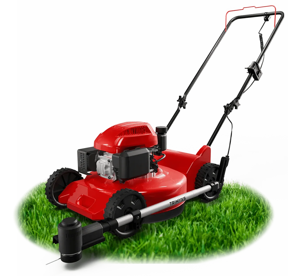 a red lawn mower on the grass