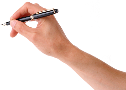 a hand holding a pen and writing on it