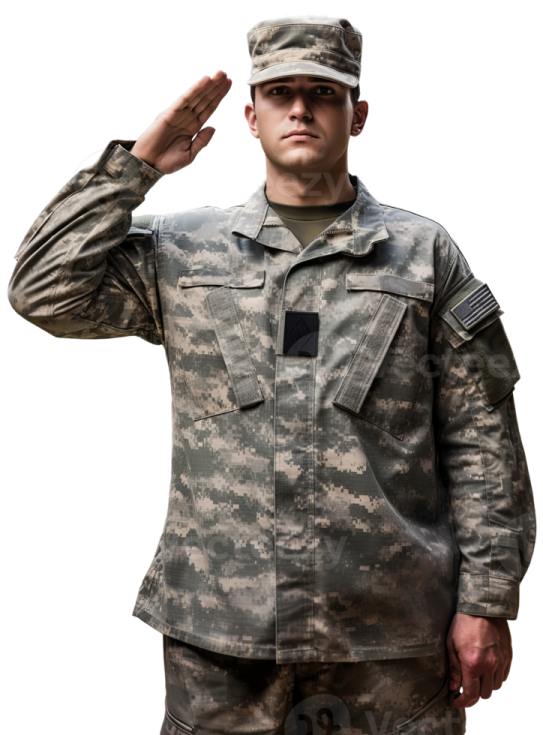 a man in a military uniform salutes his hat
