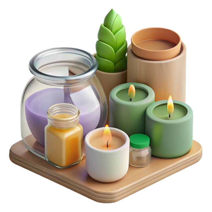 a wooden tray with candles on it