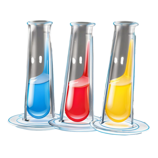 three beaks with different colored liquids in them