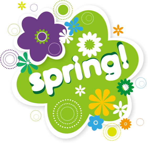 a green background with flowers and the word spring