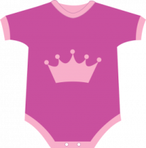 a pink onesuit with a crown on it