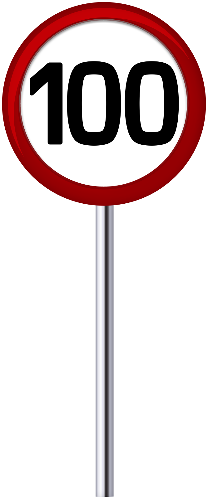 a road sign with the number 100 on it
