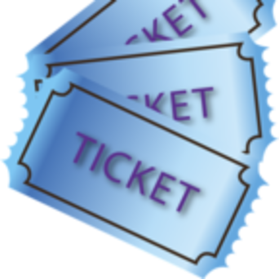 a blue ticket with the word ticket on it