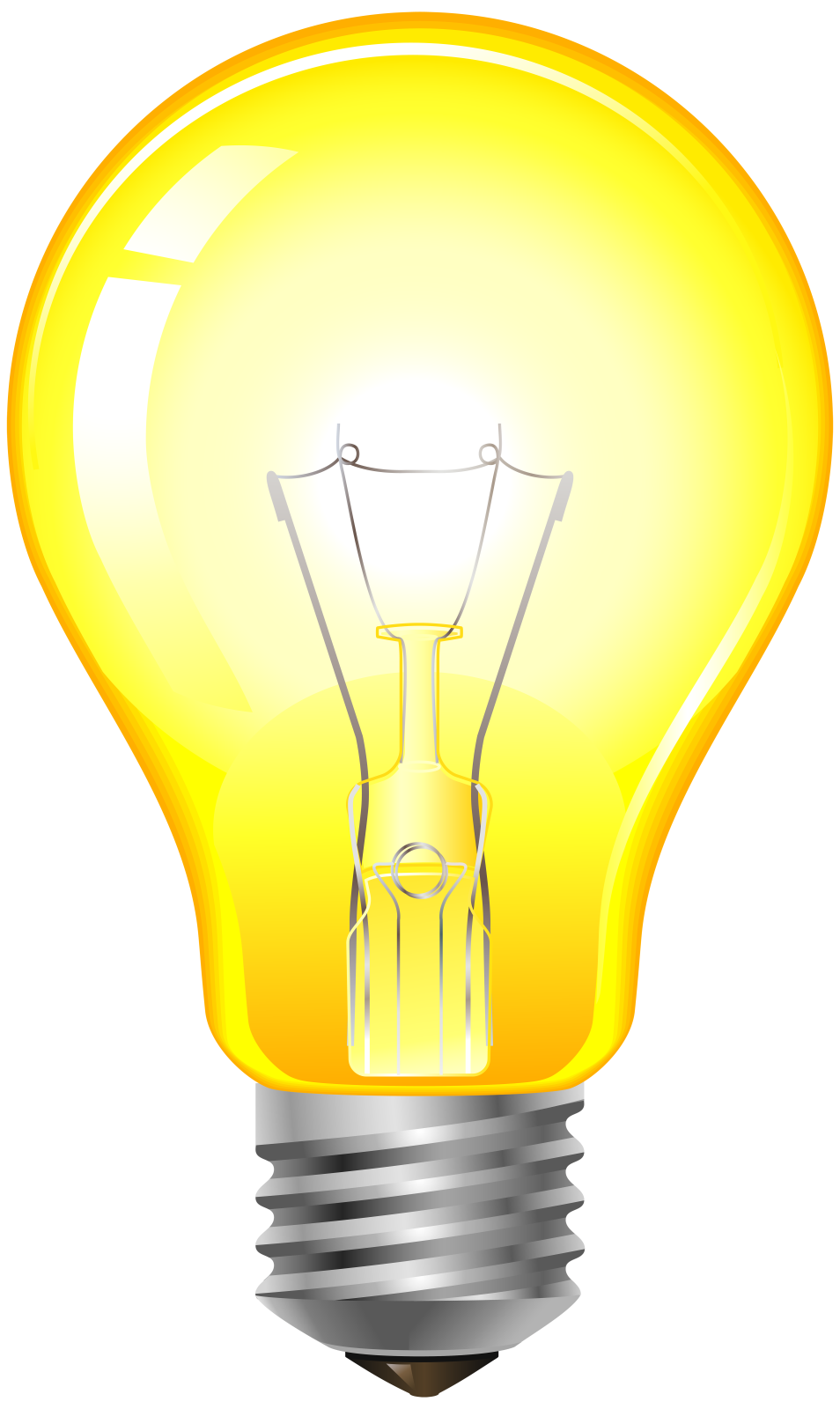a yellow light bulb on a white background