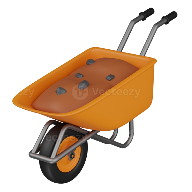 an orange wheelbark with black wheels