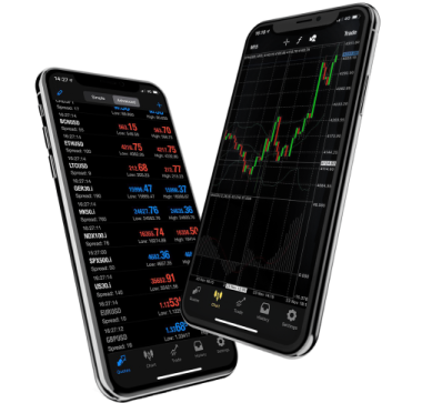 a smartphone and an iphone showing the stock market