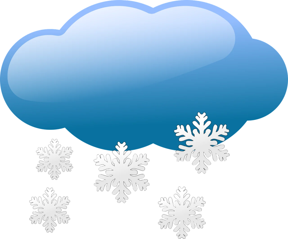 a blue cloud with snow flakes