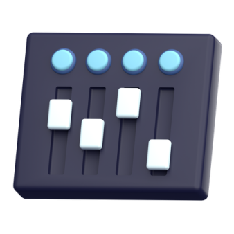 a blue and white button on a white background
