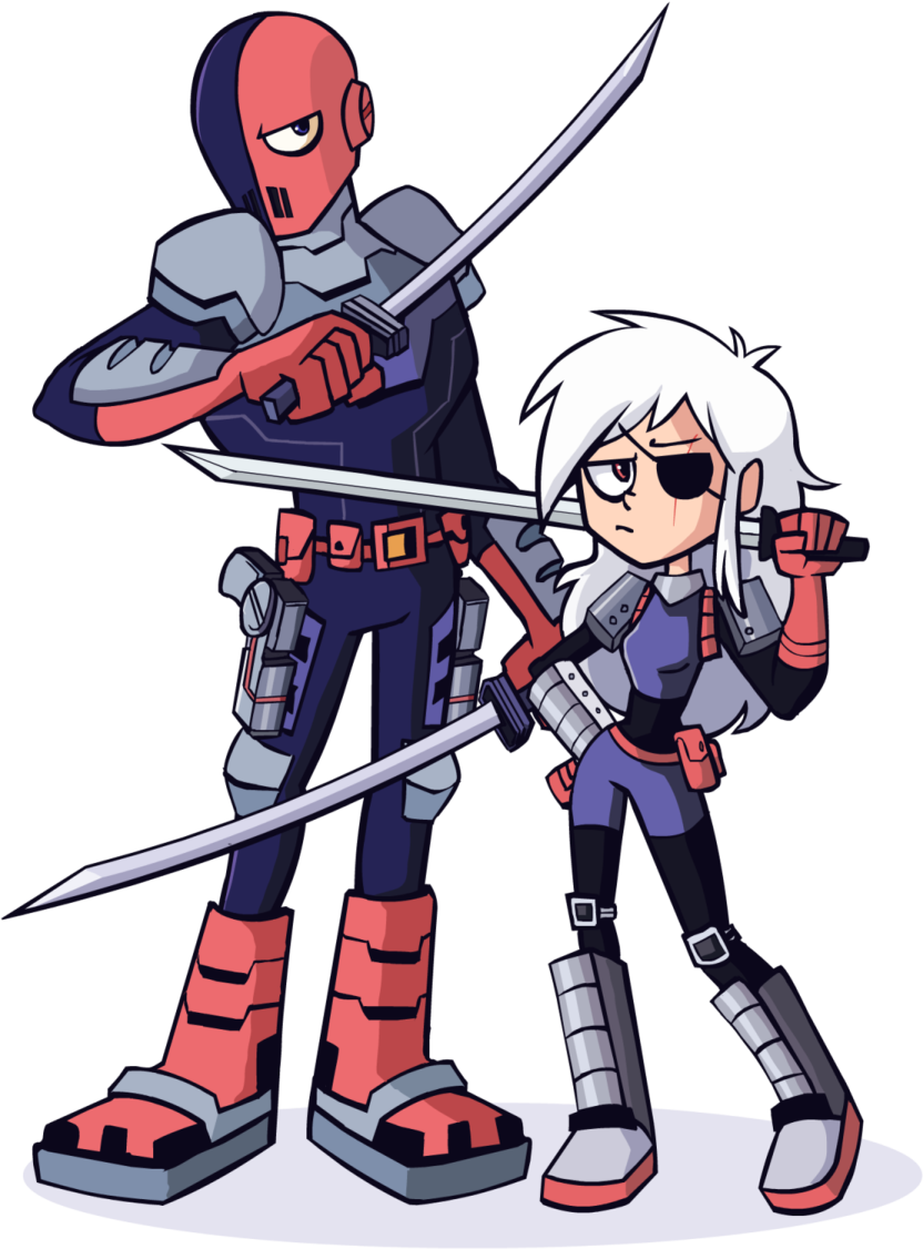 a drawing of two people with swords