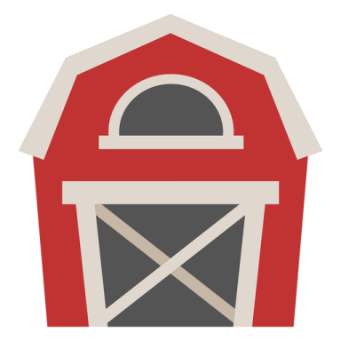 a red barn with a white roof