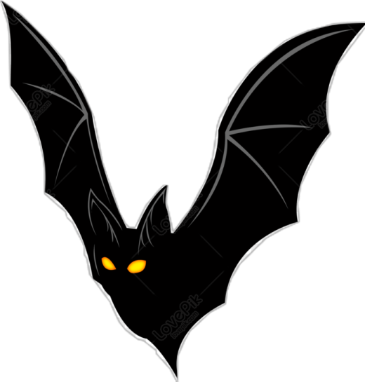 a black bat with yellow eyes