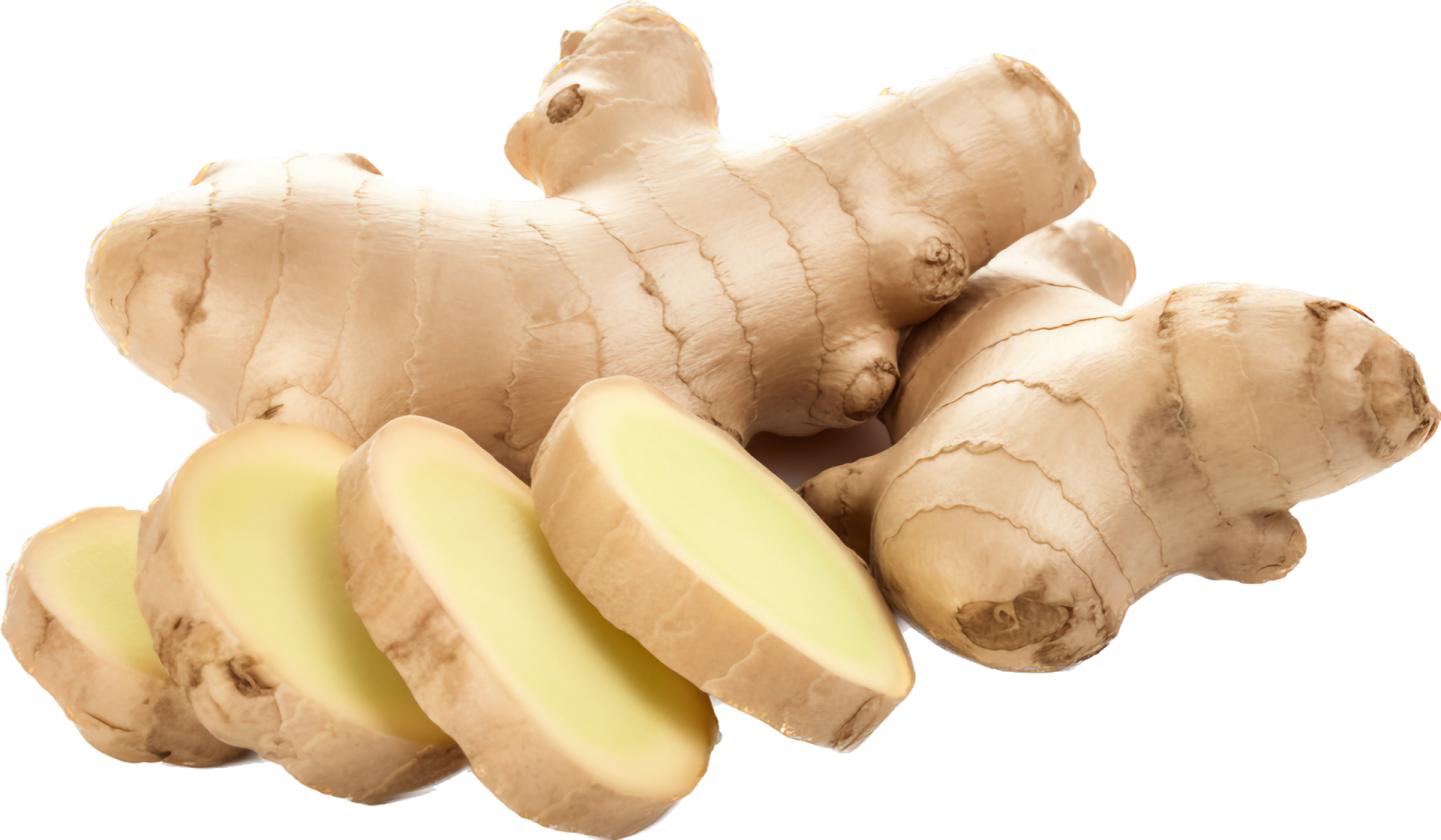 a close up of some sliced ginger on a white background