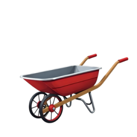 a red wheelbark with wooden handle