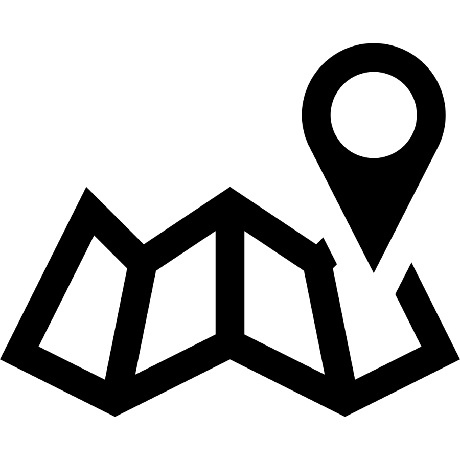 a black and white map icon