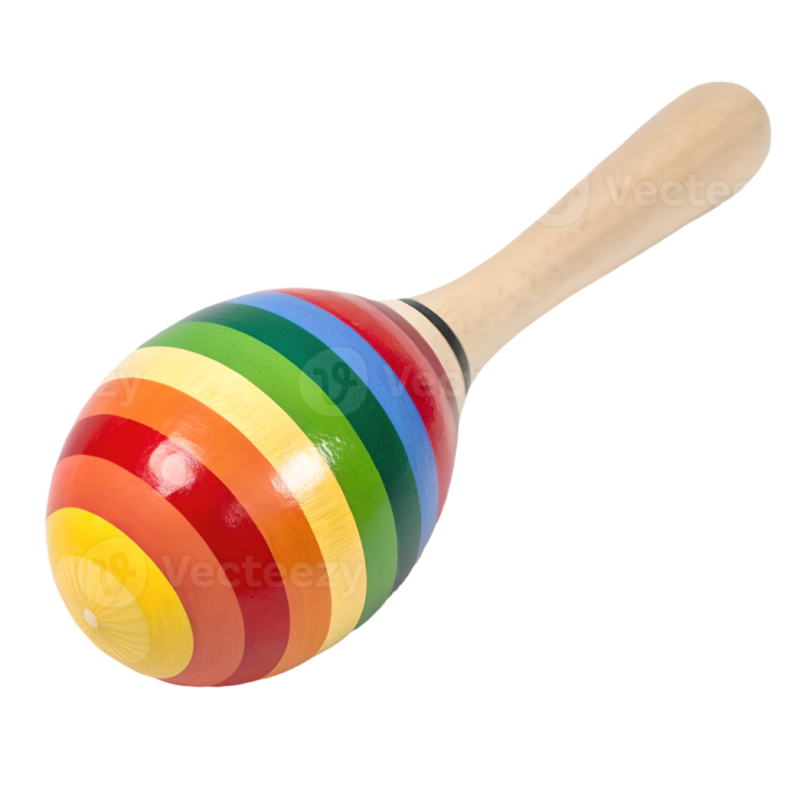 a colorful wooden toy with a wooden handle