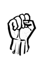a black and white drawing of a fist