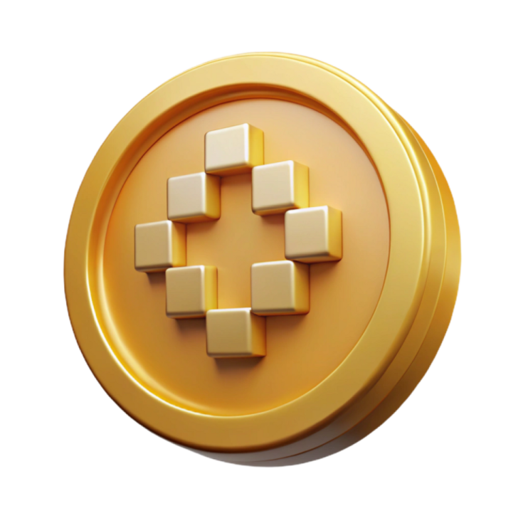 a golden button with four squares on it